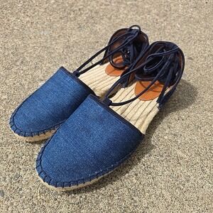 FRYE Leo Denim Espadrilles Wrap Up Lace Navy Size 9M